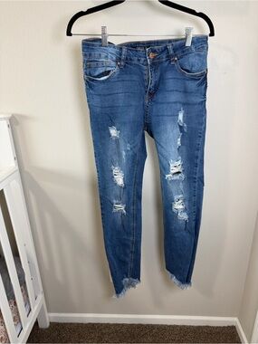 Forever 21 Distressed Dark Blue Skinny Jeans